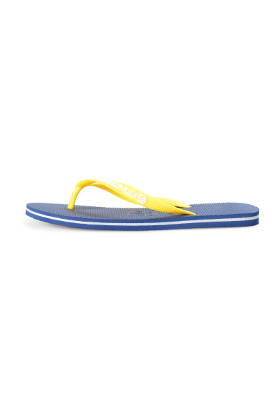 Philipp Plein Men's Navy Blue/Yellow Rubber Logo Print Flip Flops Shoes: Picture 2