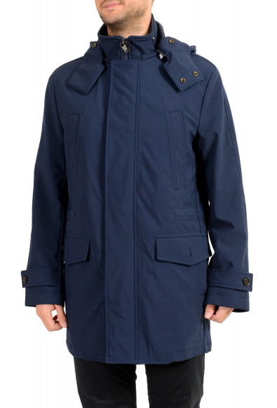 Hugo Boss Men's "Cobalt" Slim Fit Blue Full Zip Hooded Trench Coat 