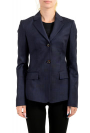 Hugo Boss Women's "Jatinda3" Navy Blue Plaid 100% Wool Two Button Blazer