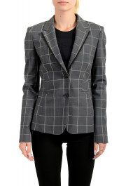 Hugo Boss Women's "Julea5" Gray Wool Plaid Two Button Blazer