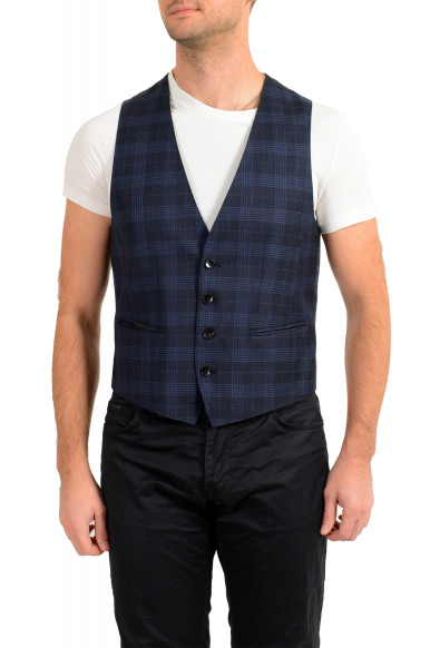 Hugo Boss Men's "Huge6 Weste" Slim Fit Blue Plaid 100% Wool Button Down Vest