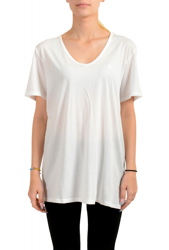 Burberry Women's White Short Sleeve Logo Embroidered T-Shirt 
