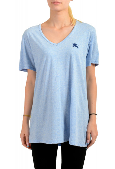 Burberry Women's Light Blue Short Sleeve Logo Embroidered T-Shirt 