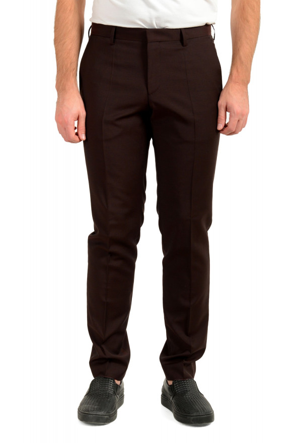 Hugo Boss Men's "Getlin182" Slim Fit Burgundy 100% Wool Flat Front Dress Pants