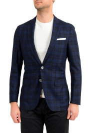 Hugo Boss Men's "Hartlay" Slim Fit 100% Wool Plaid Blue Two Button Blazer