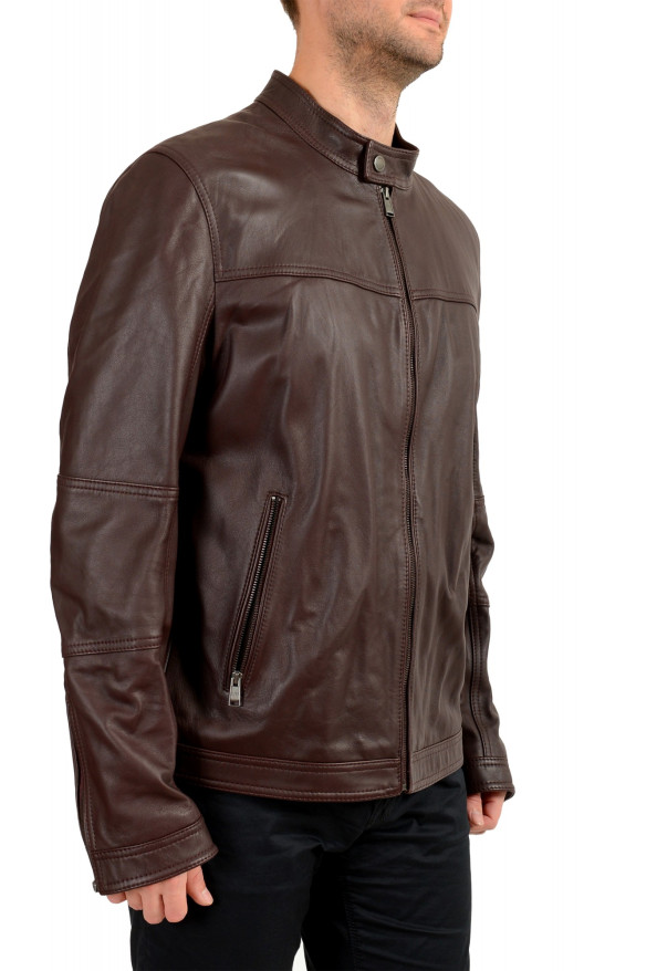Hugo Boss Men's "Nestem" 100% Leather Burgundy Bomber Jacket : Picture 2