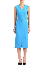 Hugo Boss Women's "Dadorina" Bright Blue V-Neck Belted Sleeveless Pencil Dress