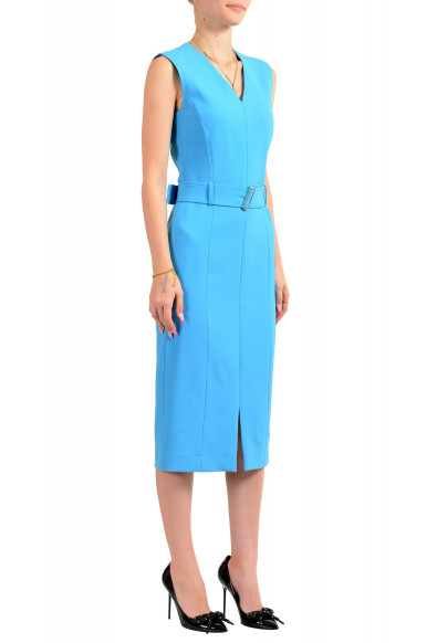 Hugo Boss Women's "Dadorina" Bright Blue V-Neck Belted Sleeveless Pencil Dress: Picture 2