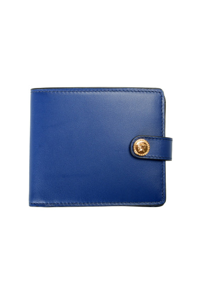 Versace Men's Royal Blue 100% Leather Gold Medusa Bifold Wallet