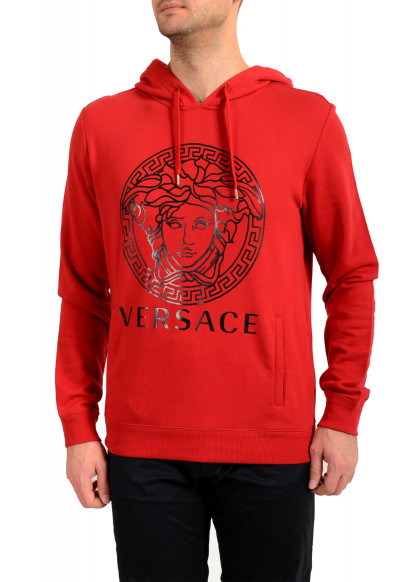 Versace Men's True Red Logo Medusa Print Hooded Sweatshirt Hoodie