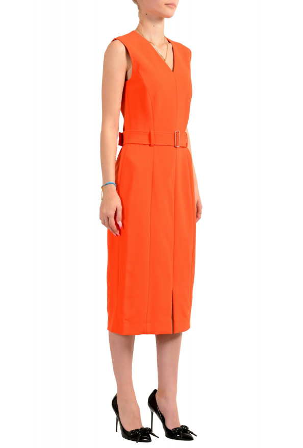 Hugo Boss Women's "Dadorina" Orange V-Neck Belted Sleeveless Pencil Dress: Picture 2