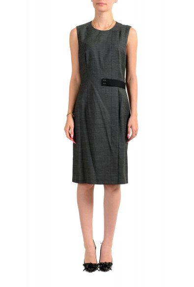 Hugo Boss Women's "Dinta" Gray Wool Sleeveless Belted Pencil Dress