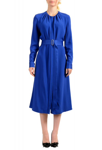 Hugo Boss Women's "Dibanora" Blue Button Down Belted A-Line Dress