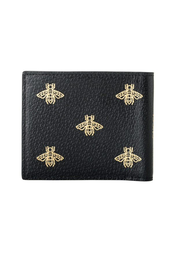 Gucci Men's Black & Gold Bee Star Print Textured Leather Bifold Wallet: Picture 4