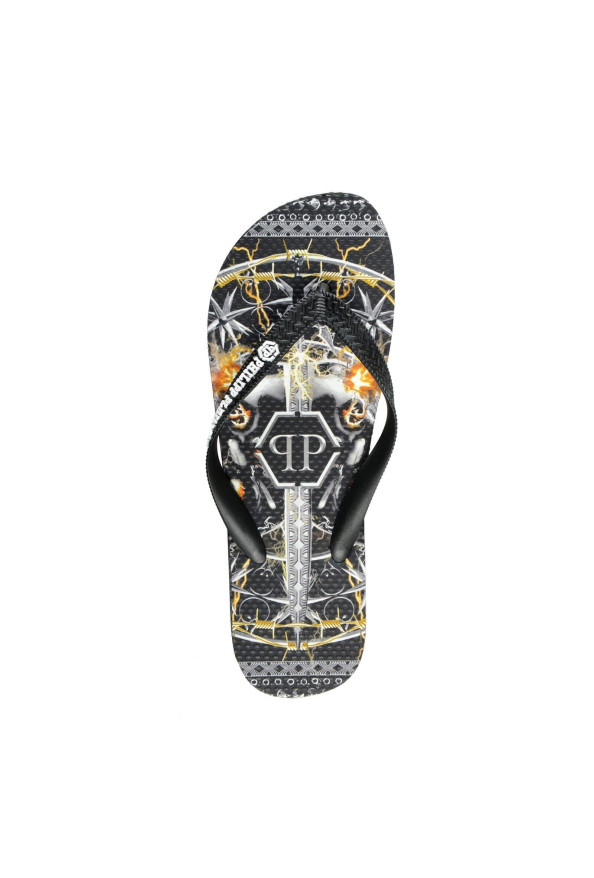 Philipp Plein Black/Multi Rubber Logo Print Flip Flops Shoes