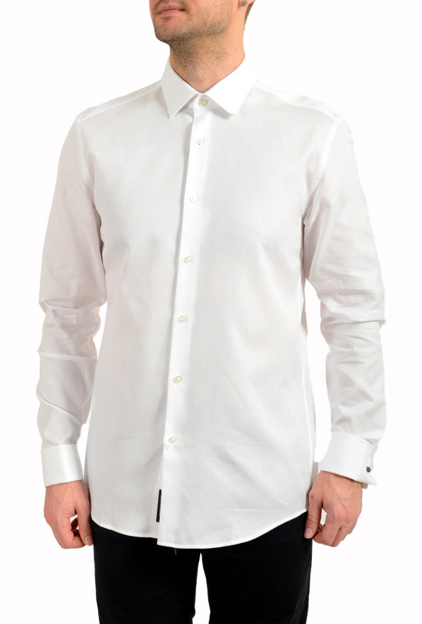 Hugo Boss Men's "Jacques" White Slim Fit Geometric Print Tuxedo Dress Shirt