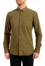 Hugo Boss Men's "Ero3-W" Extra Slim Fit Olive Green Long Sleeve Casual Shirt