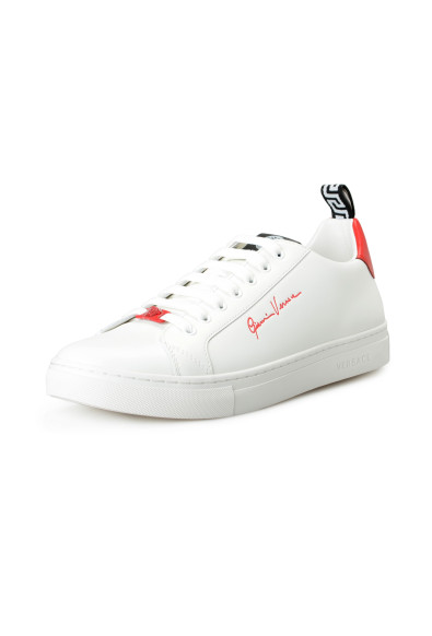 Versace Men's 100% Leather White Logo Print Fashion Sneakers Shoes