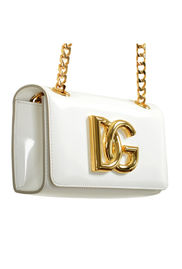 Dolce & Gabbana Women's White Polished Leather Gold Metallic Logo Crossbody Bag: Picture 3