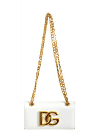 Dolce & Gabbana Women's White Polished Leather Gold Metallic Logo Crossbody Bag: Picture 5