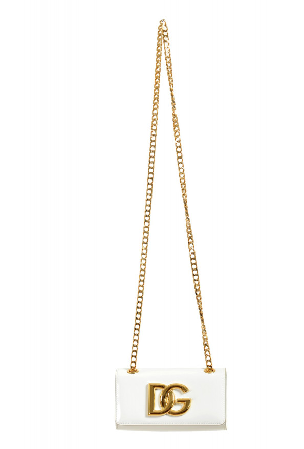 Dolce & Gabbana Women's White Polished Leather Gold Metallic Logo Crossbody Bag