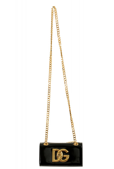 Dolce & Gabbana Women's Black Polished Leather Gold Metallic Logo Crossbody Bag
