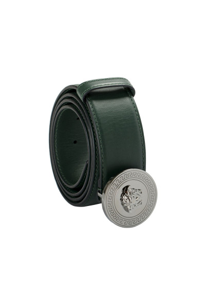 Versace Dark Green 100% Leather Metal Buckle Decorated Medusa Belt 