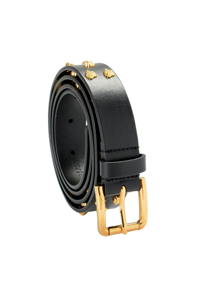 Versace Black 100% Leather Medusa Gold Studs Belt 