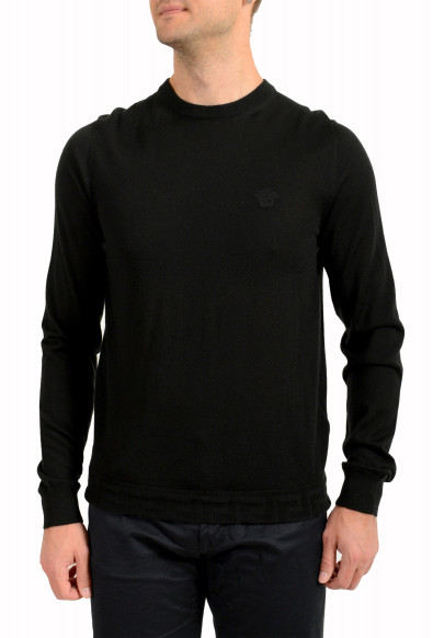 Versace Men's Black 100% Cashmere Logo Embroidery Crewneck Sweater 