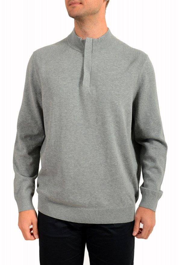 Hugo Boss Men's "Esilvio" Gray Wool 1/3 Zip Pullover Sweater