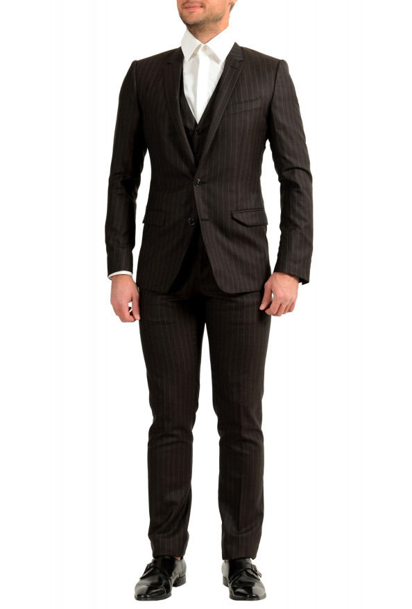 Dolce & Gabbana Men's "Martini" Brown Wool Striped Two Button Three Piece Suit
