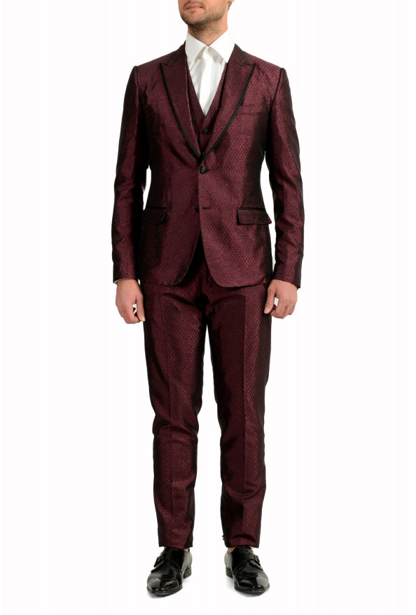 Dolce & Gabbana Men's Violet Silk Geometric Print Two Button Three Piece Suit