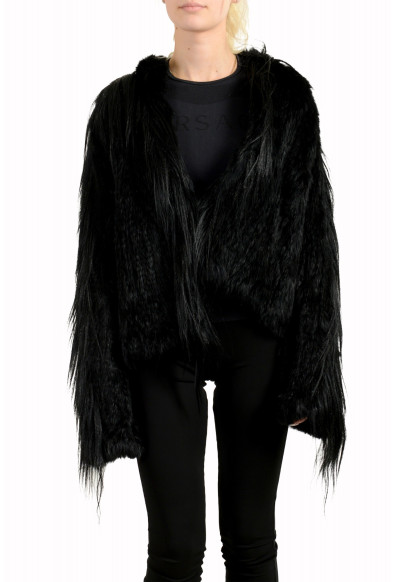 Just Cavalli Women's Black 100% Goat Fur Button Up Jacket 