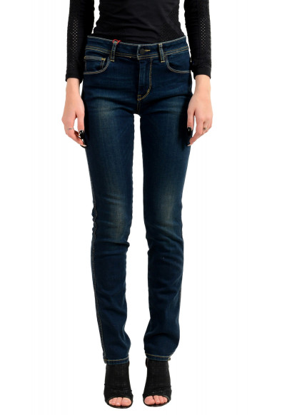 Scuderia Ferrari Women's Dark Blue Wash High Rise Slim Fit Skinny Jeans