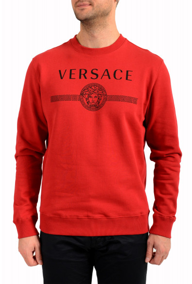 Versace Men's Red Logo Embroidered Crewneck Sweatshirt