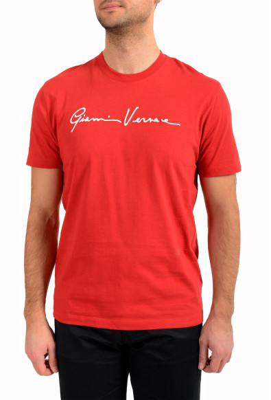 Versace Men's Red Logo Print Short Sleeve Crewneck Shirt