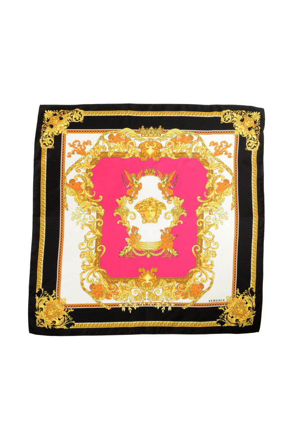 Versace Pink & Gold Barocco Print 100% Silk Large Shawl Scarf