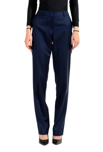 Hugo Boss Women's "Titana6" Blue 100% Wool Striped Straight Leg Pants