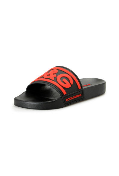 Dolce & Gabbana Men's Black & Red Logo Print Rubber Flip Flops Sandals Shoes