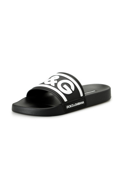 Dolce & Gabbana Men's Black & White Logo Print Rubber Flip Flops Sandals Shoes