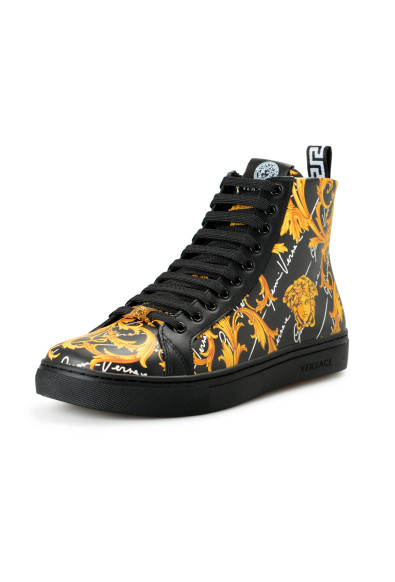 Versace Men's 100% Leather Barocco Print High Top Sneakers Shoes