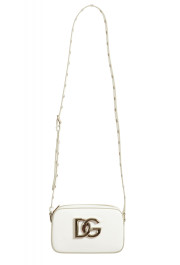 Dolce & Gabbana Women's White Leather Silver Metallic Logo Crossbody Bag