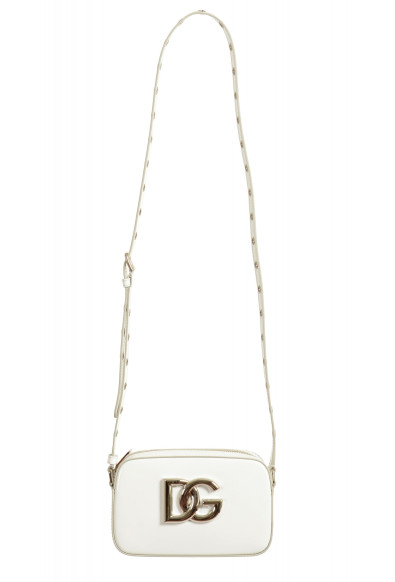 Dolce & Gabbana Women's White Leather Silver Metallic Logo Crossbody Bag