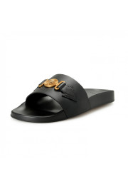 Versace Men's Black Leather Gold Medusa Flip Flops Pool Slide Sandals Shoes