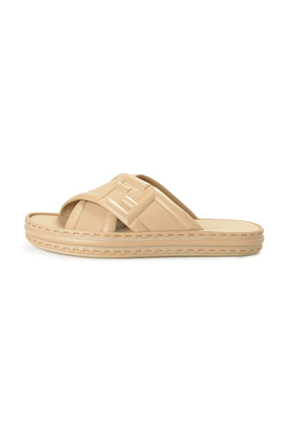 Fendi Men's "7X1501" Beige Leather Flip Flops Pool Slide Sandals Shoes: Picture 2