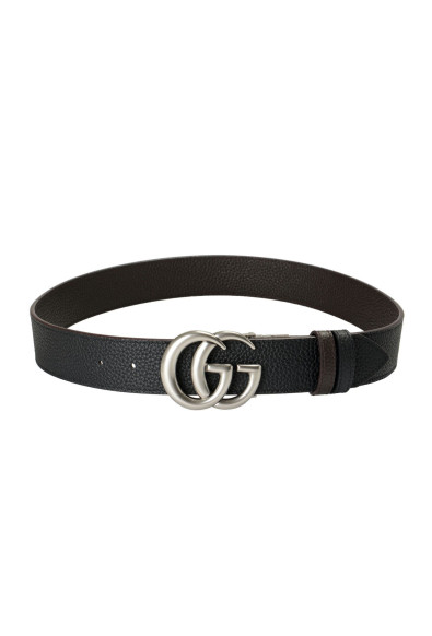 Gucci 100% Leather Metal Silver Double G Buckle Reversible Belt : Picture 2