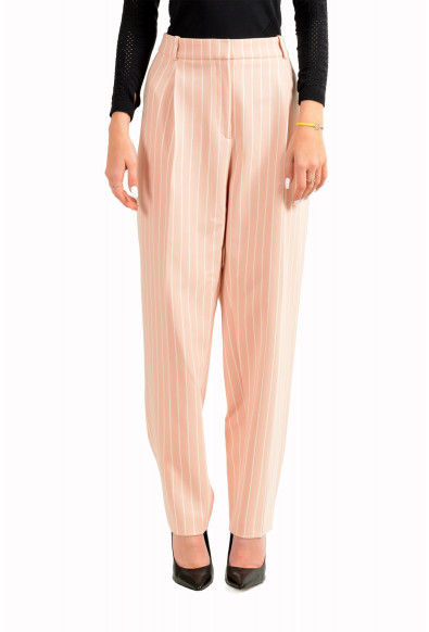 Hugo Boss Women's "Harita" Pink Striped Straight Leg Trousers Pants