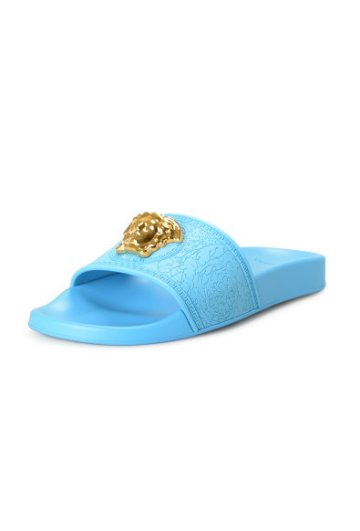 Versace Women's Gold Medusa Head Sky Blue Pool Slide Flip Flops Shoes