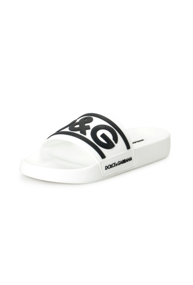 Dolce & Gabbana Women's White & Black Logo Print Rubber Flip Flops Sandals Shoes