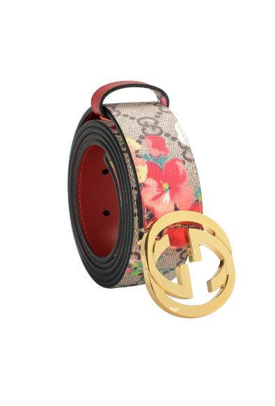 Gucci Guccissima Flower Print Leather Double G Buckle Belt 